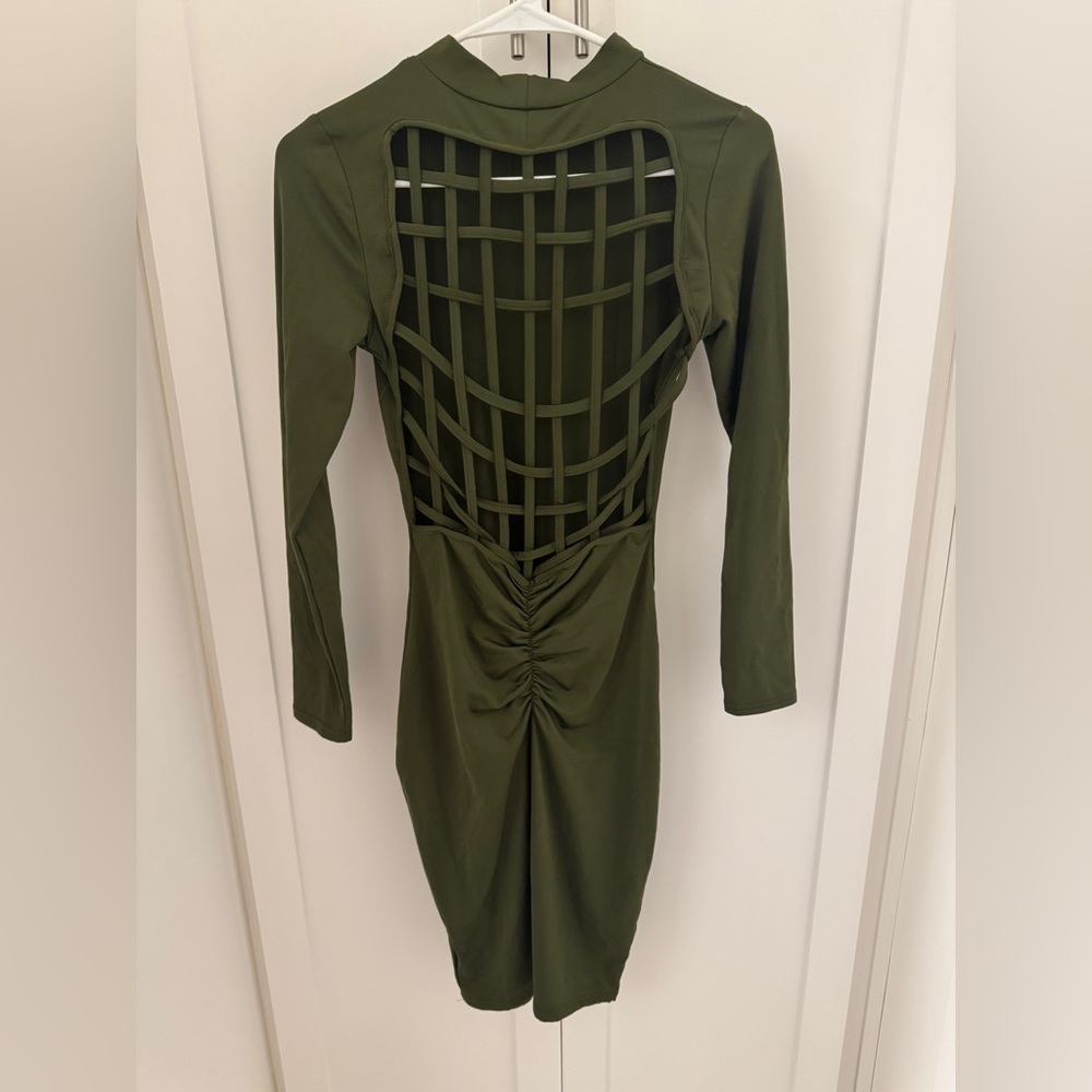 Olive Green Lattice Back Dress